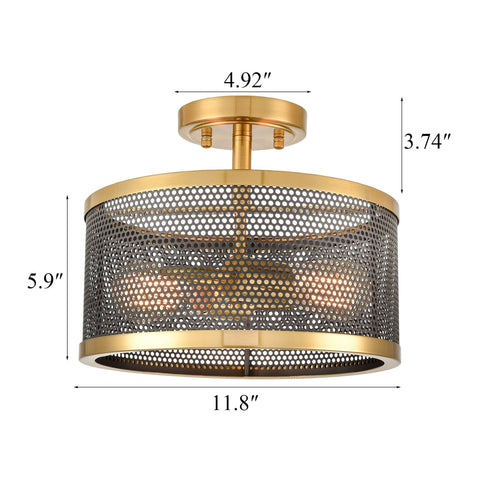 Brass Flush Mount Ceiling Light  Drum Metal Shade  | Claxy